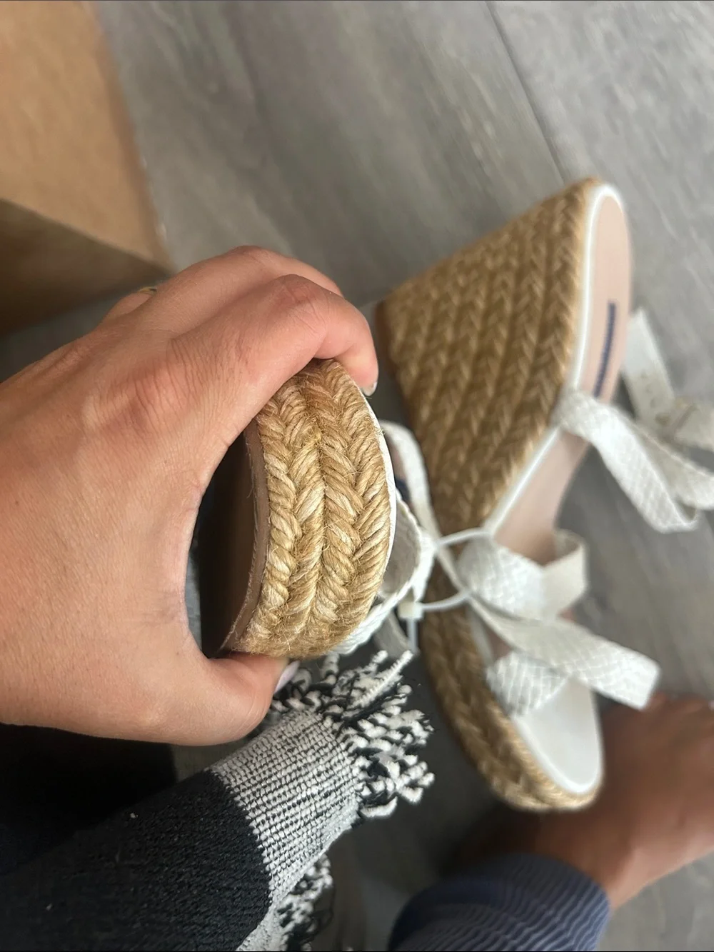 Stuart Weitzman Elise Woven Wedge White Braided Leather Espadrille Sz 10